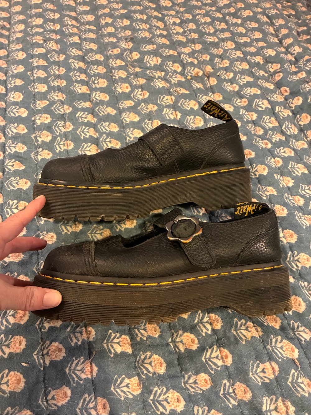 DR. MARTENS Black Leather Platform Mary Jane with Flower Buckle sz8/39 - Picture 3 of 9